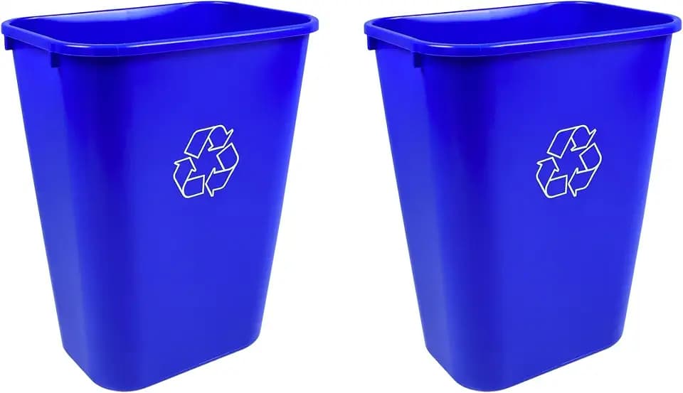 10 Gallon Blue Recycling Wastebasket Bin Plastic Trash Can | 2 PACK