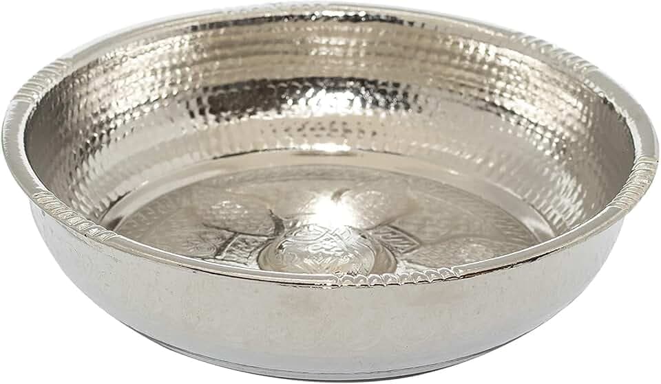 Turkish Authentic Copper Bath Bowl & Hammam Bowl Silver Zinc Diameter 7.87" Height 2.36"