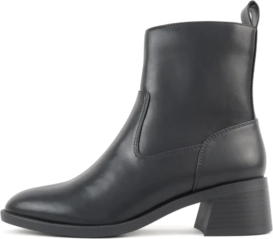 Soda “Heron” ~ Women Round Toe Low Block Heel Ankle Boot with Side Zipper