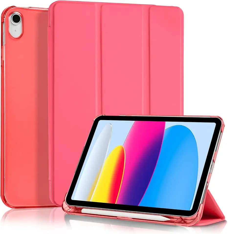 Hülle für iPad A16 11. Generation 2025 /iPad 10. Generation 10,9 Zoll 2022 Schutzhülle mit Stifthalter, Dünne Leichte Hart Smart Case Cover, Transluzente Rückenschale Hülle, Wassermelone Rot