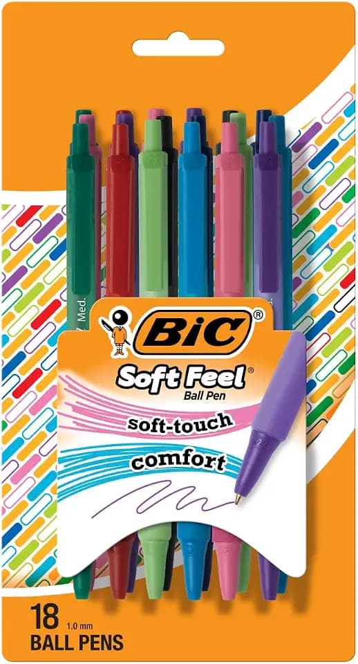 BIC Soft Feel Retractable Ballpoint Pen, 1.0 mm Medium Point, 18-Count
