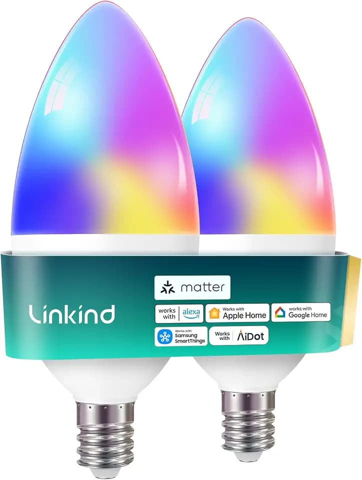 Linkind Matter E12 Led Bulb, Candelabra Color Smart Light Bulbs, 2 Pack