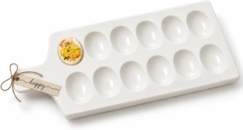 Mud Pie - 40700083 Mud Pie Deviled Egg Tray, 15.25" x 7", White, Brown, Black