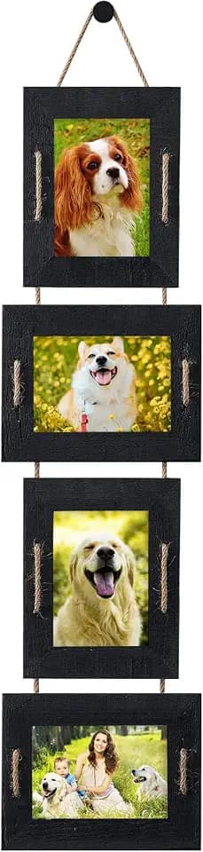 5x7 Collage Picture Frames, 4 Opening, Solid Wood, Black, 1 Pack