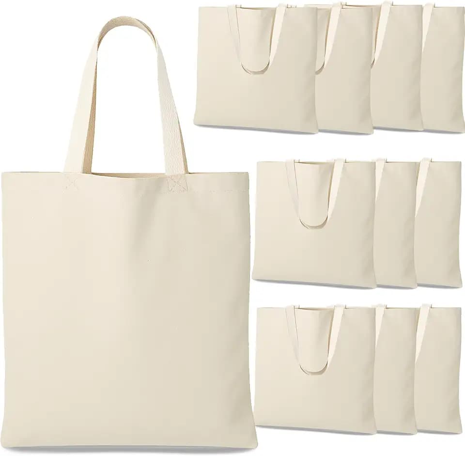GiftExpress 12-pack 13” x 11" W Natural Color Canvas Tote Bag/DIY Craft Bags/Grocery bags (12 Pack)