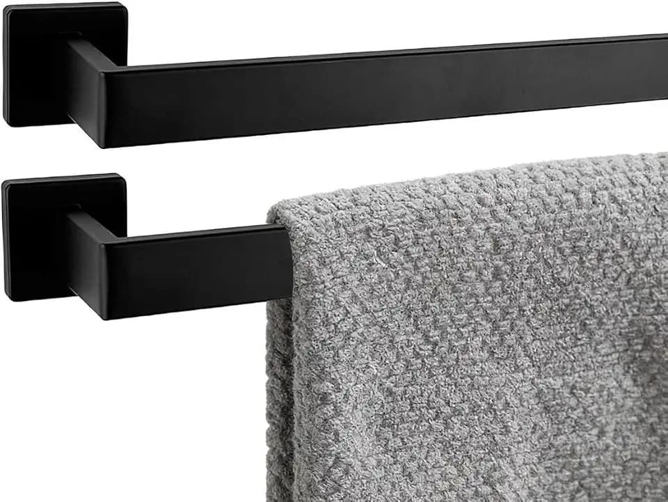 2 Packs 32 Inch Bathroom Towel Bar SUS304 Stainless Steel Matte Black Towel Holder Wall Mounted Heavy Duty Towel Rack Bathroom Towel Rod Modern Square Base Design(2, Matte Black, 32 Inch)