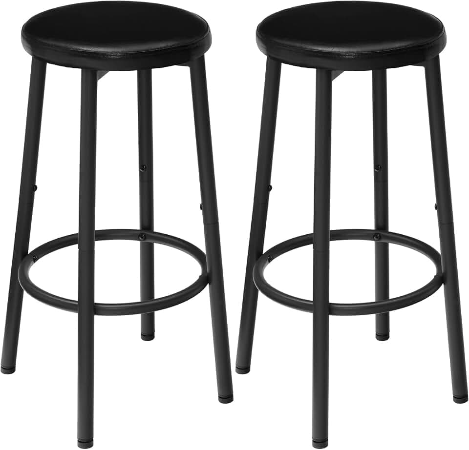 HOOBRO Bar Stools Set of 2, Bar Stools for Kitchen Island, 25.6 Inches PU Upholstered Bar Chairs, Bar Height Stools with Footrest, Easy Assembly, for Kitchen, Dining Room, Cafe, Black BB30BY01