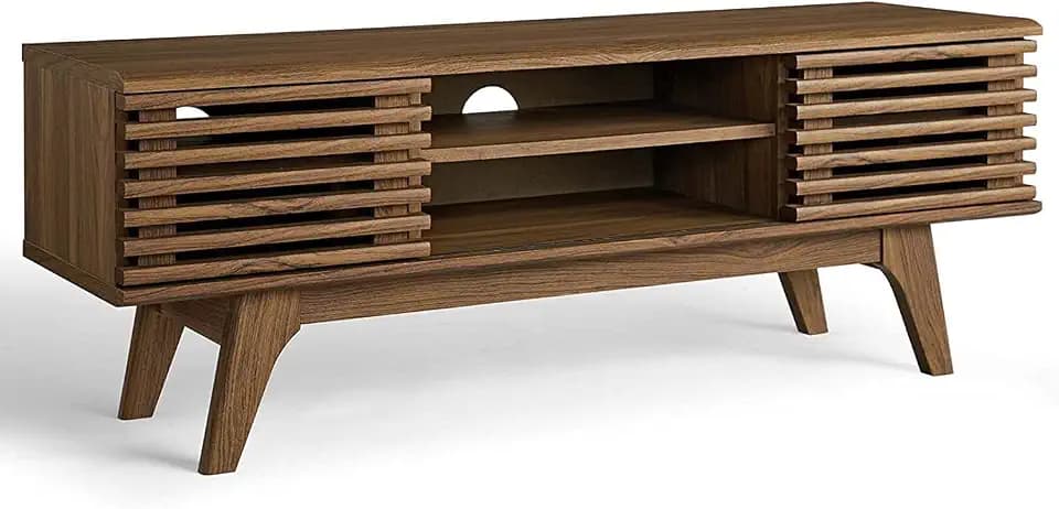 Modway Render 46" Mid-Century Modern Low Profile Media Console TV Stand, 46 Inch, Walnut