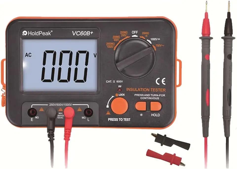 Isolationsmesser Isolationsmessgerät Digitaler Isolationswiderstandstester, Isolationsmesser 1999 Counts LCD Display 250/500/1000V Spannung, MegOhmmeter AC/DC Voltmeter, Isolationswiderstand 2000MΩ