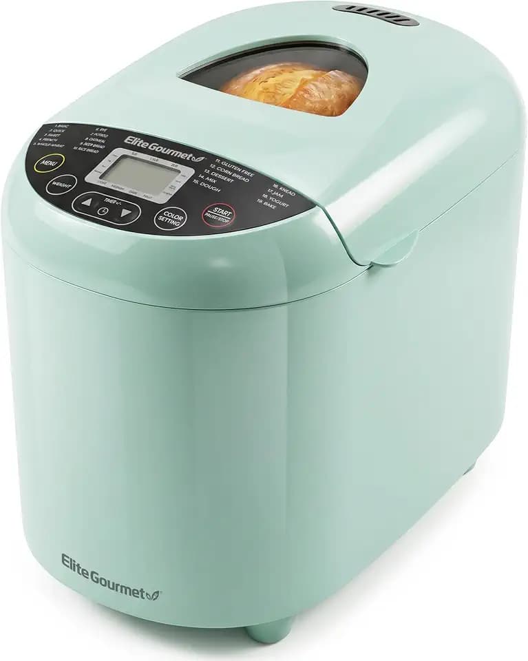 Elite Gourmet 2 Lb Programmable Bread Maker, 3 Sizes, 19 Presets, Mint