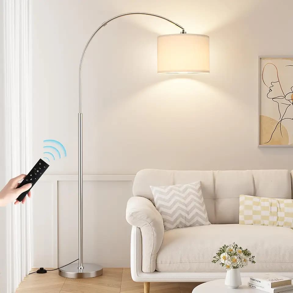 Ambimall Dimmable Arc Floor Lamp with Remote, Color Temp Adjustable, Silver
