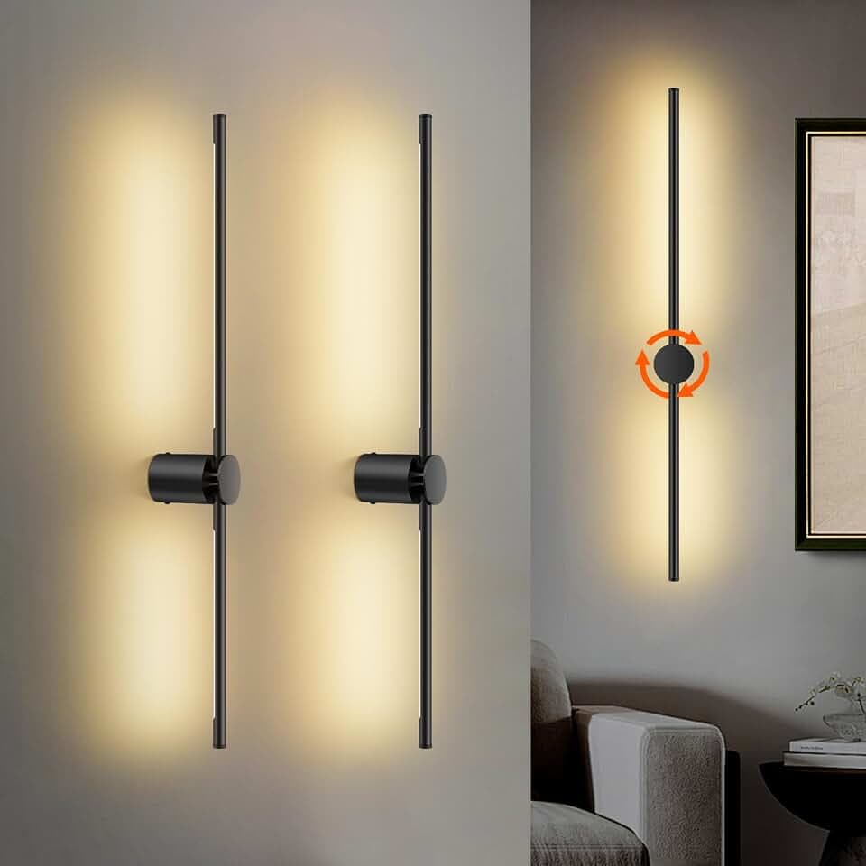FRIDEKO HOME Black Wall Sconces Set of Two 4000K LED Wall Lights Fixtures,Hardwired Modern Living Room Lamp, 350° Rotatable Indoor Wall Scone Decor for Bedroom TV Hallway, 28.74 Inch