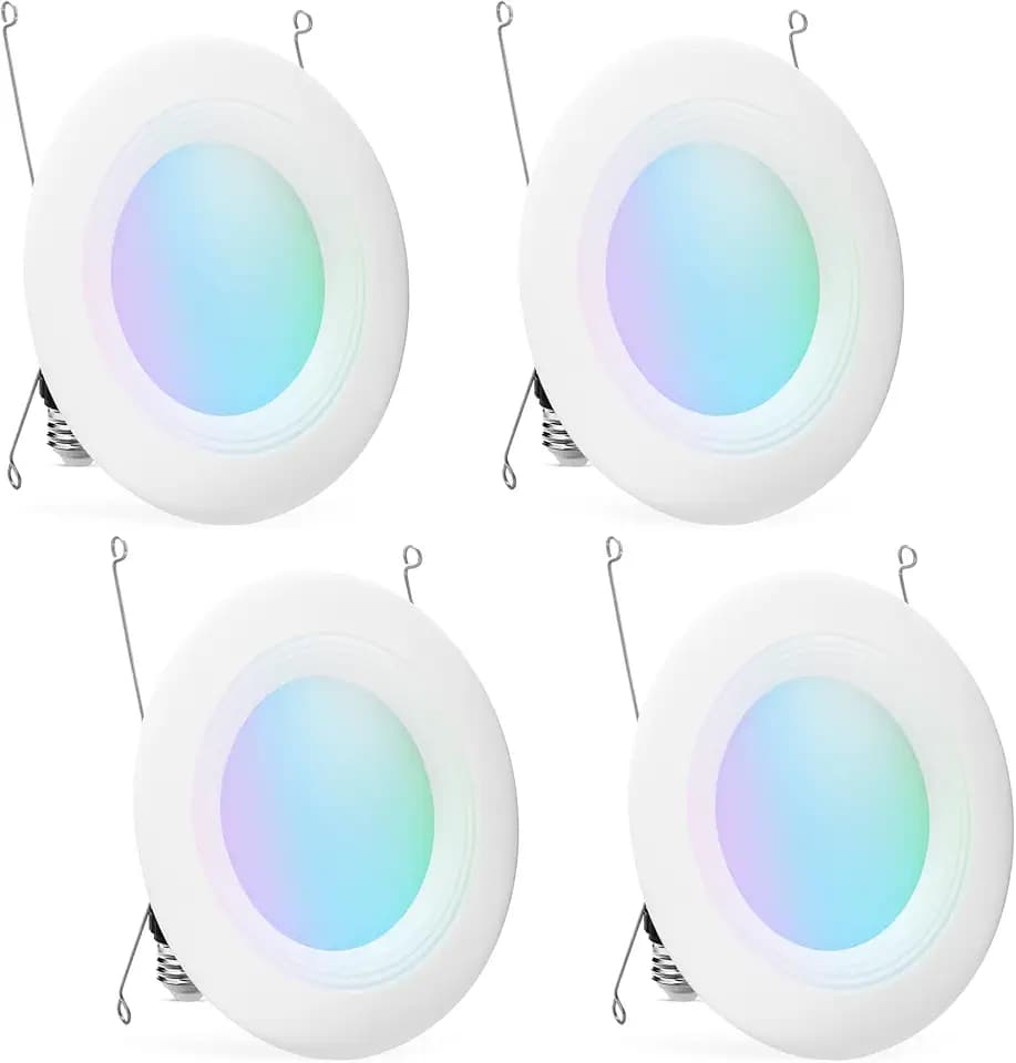 Amazon Basics Smart Recessed 5/6 Inch Downlight, Color Changing, Works with Alexa only, 2.4GHz WiFi, 4 Pack