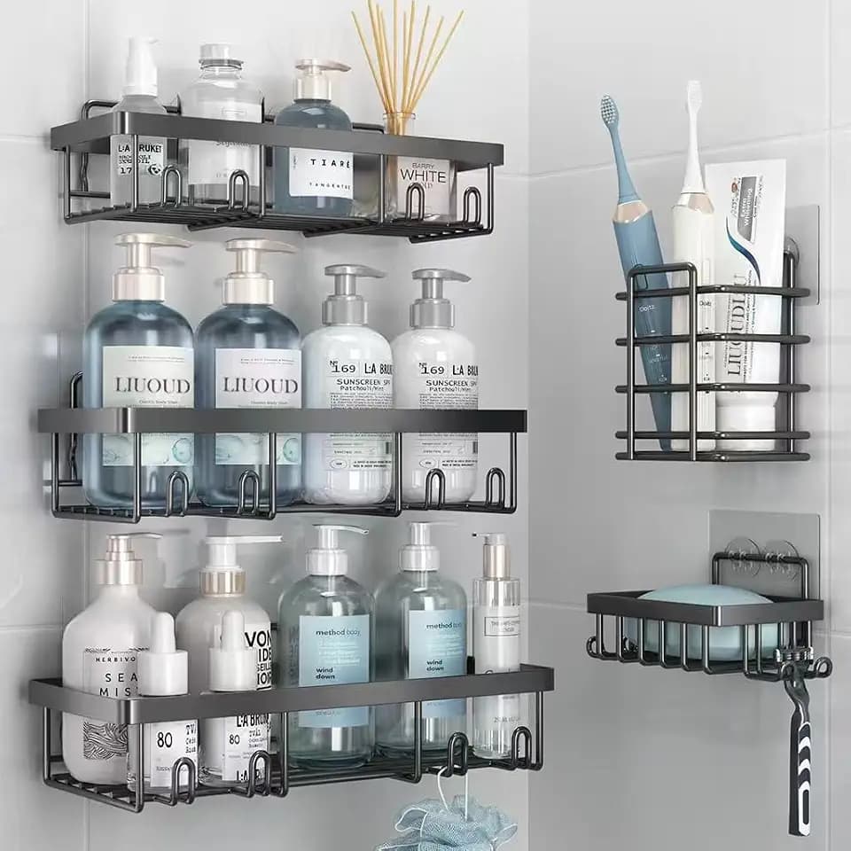 Liuoud 5 Pack Shower Caddy for Inside shower, Dark Grey Bathroom Storage