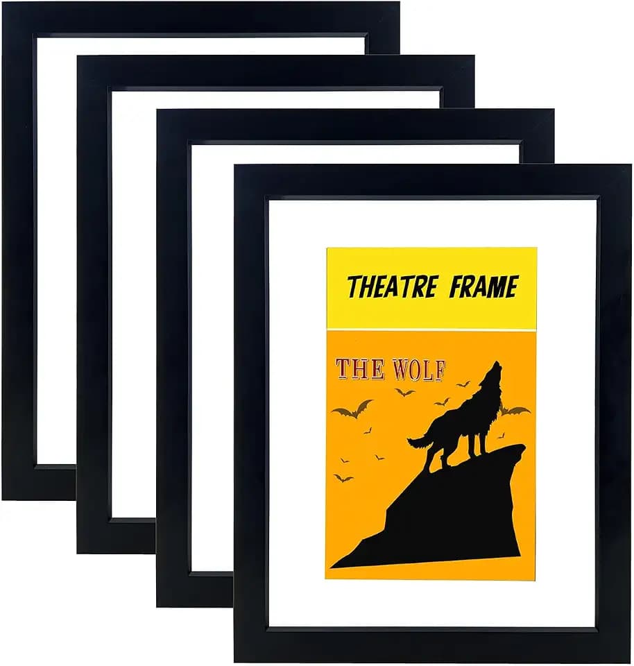 Theatre Bill Frame 4 Packs,Real Glass,White Mat,Fits 5.5x8.5 Media