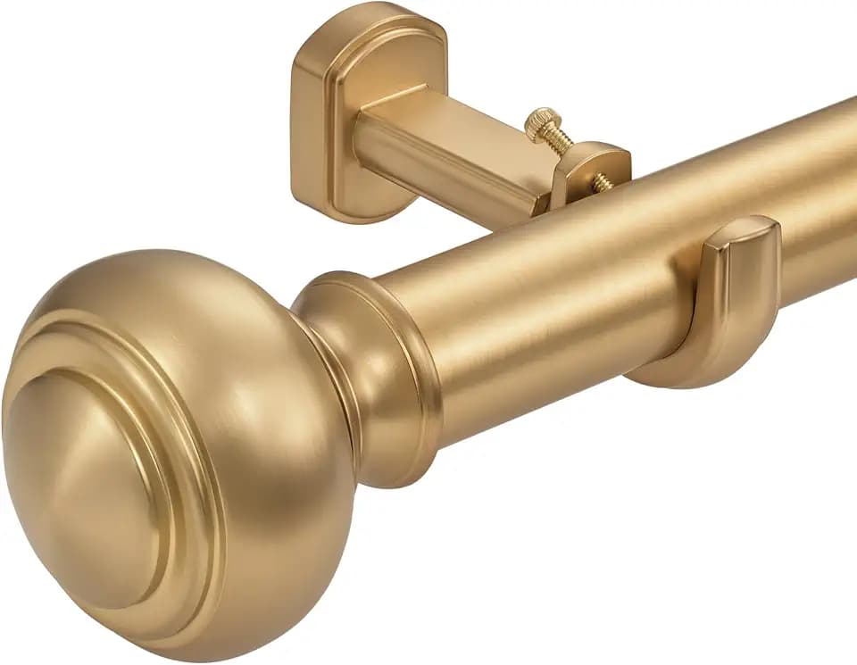 Heavy Duty Curtain Rods, 1 1/4 Inch Diameter Extra Long Curtain Rod 144-240 Inch(12-20ft) for Window, Telescoping Large Drapery Rod with Adjustable Modern Brackets, Warm Gold