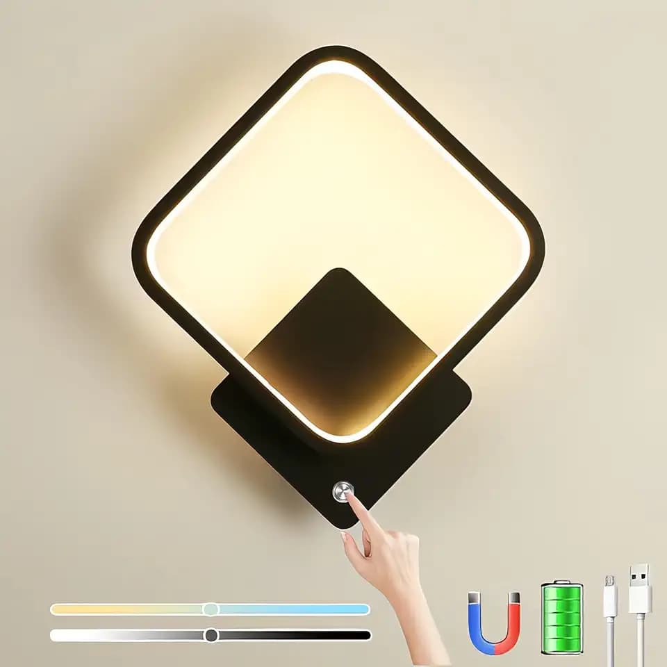 LED Wandleuchte Innen Akku Wandlampe Touch Dimmbar Nachttischlampe mit Schalter ohne Stromanschluss Kabellose Aufladbar USB Magnetisch Wandleuchtung für Schlafzimmer Küche Wohnzimmer, mit 4000mAh Batt