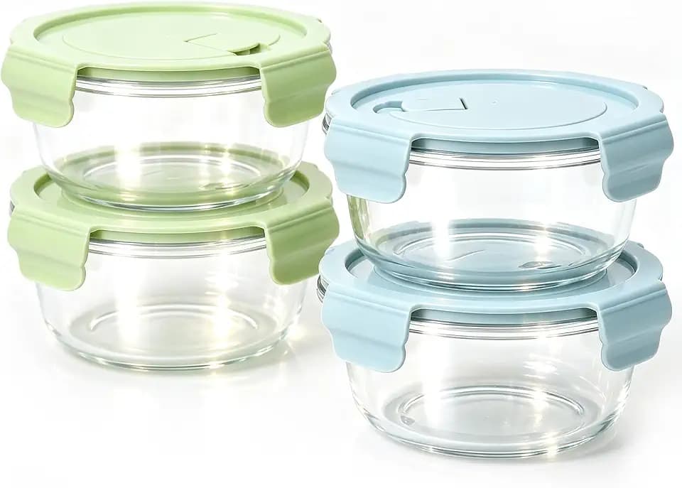 4 PACK 22oz Glass Meal Prep Containers, Glass Food Storage Containers with Airtight Lids, Leak Proof, Easy to Clean, Microwave, Dishwasher, Oven, and Freezer Safe