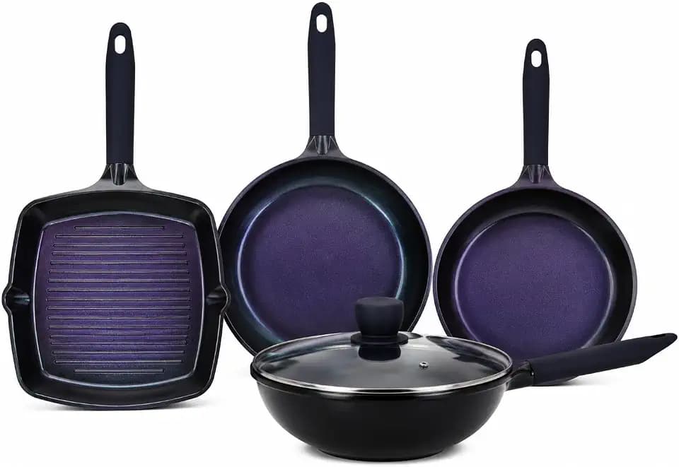 NutriChef 5 Pc Frying Pan Set Non Stick with Wok, Grill and Fish Pan