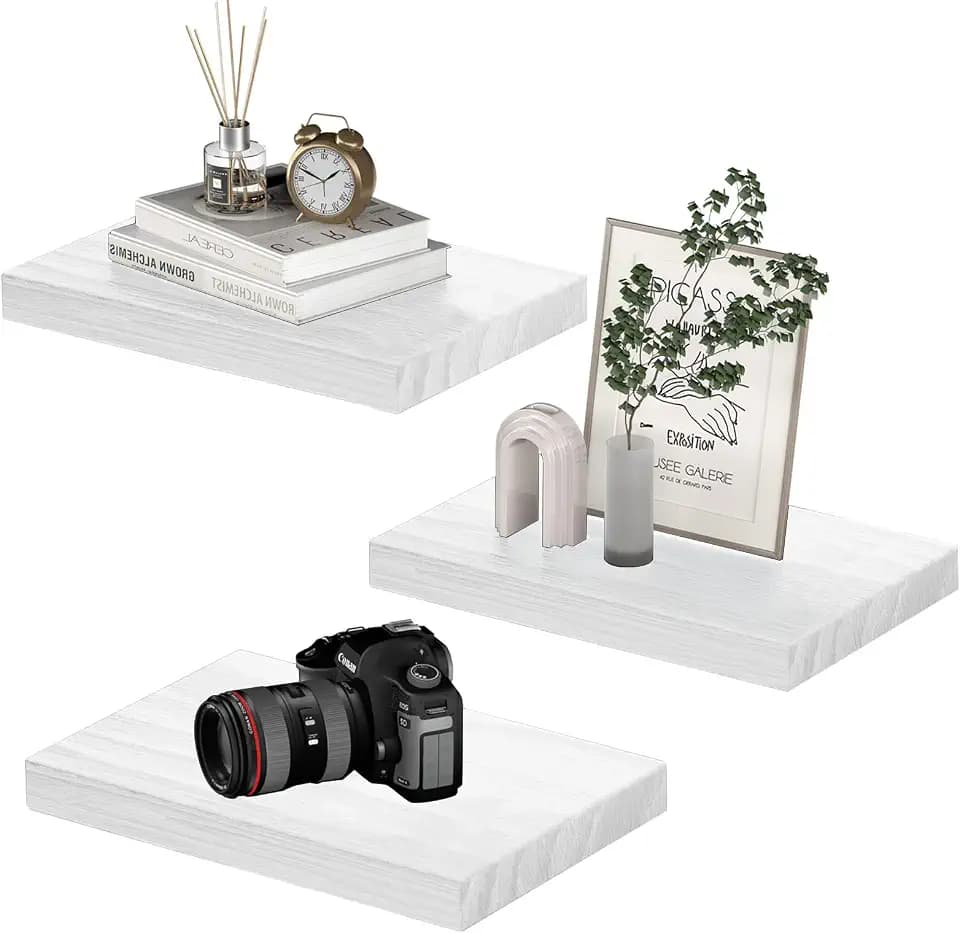 PopiShelves Small Floating Shelves for Wall - 12 x 9 Inch White Shelves for Bedroom, Living Room, Bathroom, Kitchen, Office Decor Set of 3