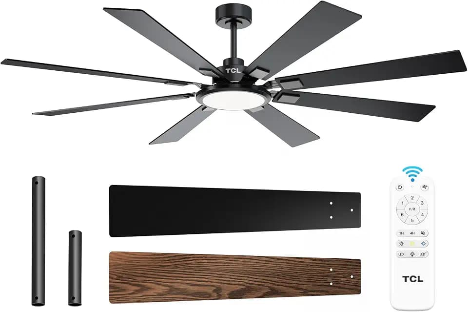 TCL Ceiling Fans with Lights and Remote: 62 Inch 8 Blades Black DC Fan