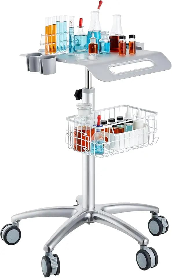 VEVOR Medizinischer Wagen, Salonwagen mit Rädern, Mobiler Rollwagen 68-109 cm Höhenverstellbar, Salonstationen aus Metall für Friseure, Rollender Desktop-Laborwagen für Klinik, Schönheit und Salon