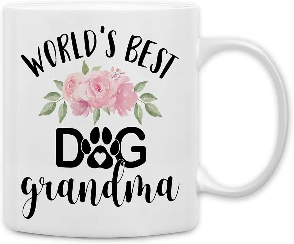 QASHWEY Dog Grandma Gifts Mug, Gifts for Dog Grandma Coffee Mug, Mothers Day Dog Owner Lover Mug Tea Cup Gifts for Grandma Grandmother, World’s Best Dog Grandma Coffee Cups Ceramic 11oz