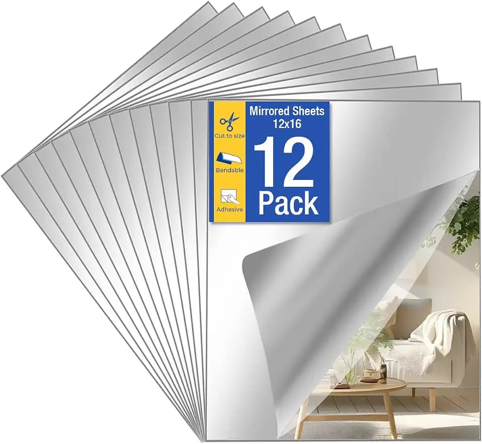 12Pack Acrylic Flexible Mirror Sheets, 12x16 Inch Shatterproof Flexible Stick on Mirrors for Wall Self-Adhesive Sticker for Bedroom, Door, Bathroom, and Dance Studio Installation