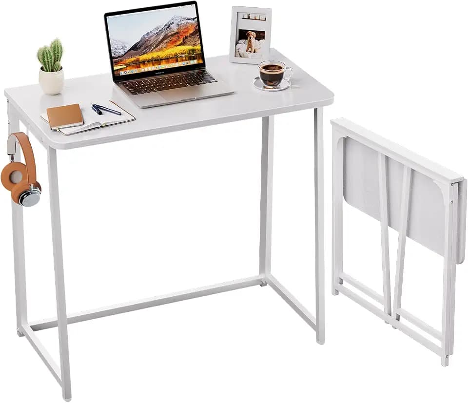 WOHOMO Folding Desk, 31.5" Foldable Computer Table for Small Spaces, White
