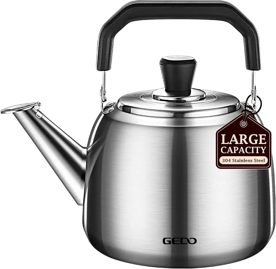 GEDO Stainless Steel Whistling Tea Kettle, 304 Food Grade, Large Capacity, Stovetop Kettle for Gas Stove and Induction Cooktop (6L/6.34QT)