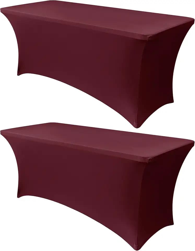 Obstal 8ft Stretch Spandex Table Cover, 2 Pack, Wine Red