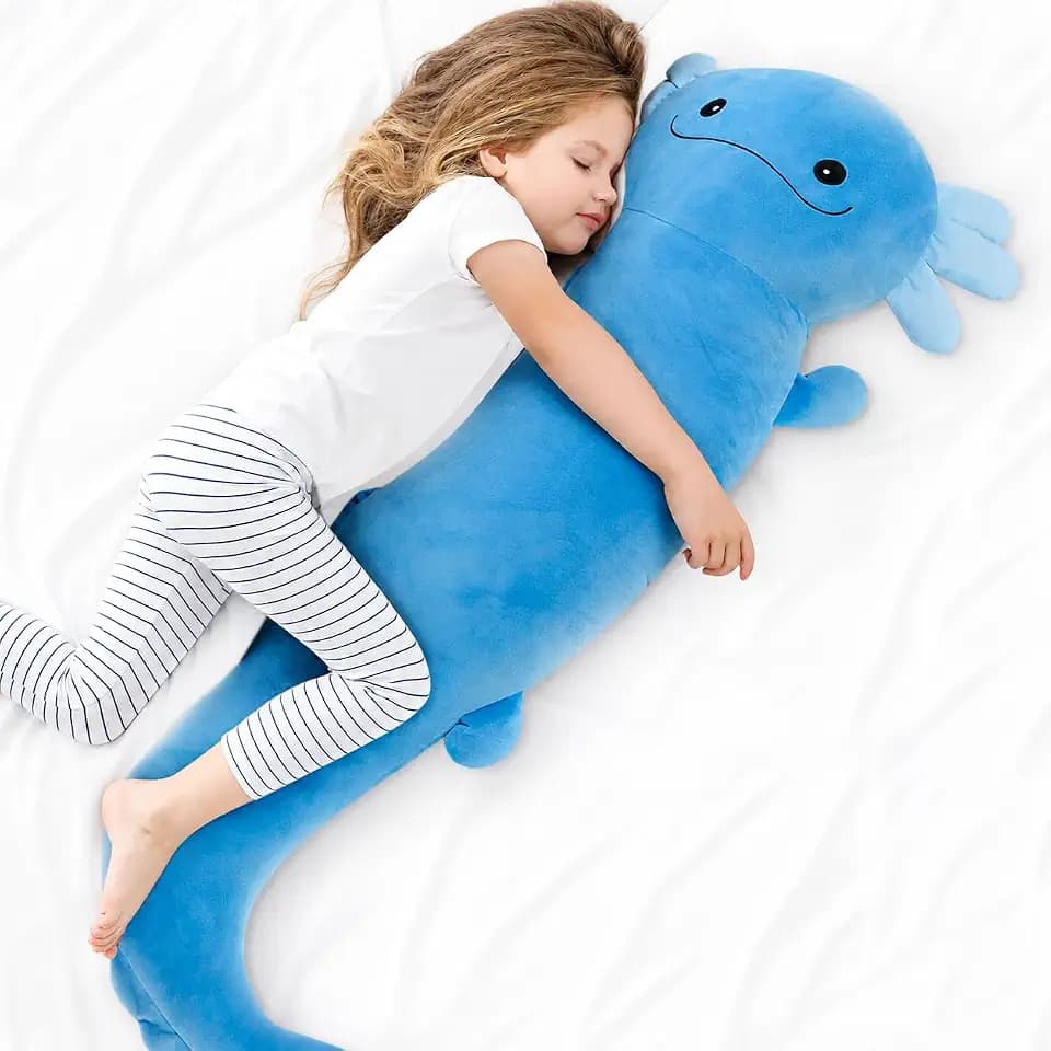 Tianmihou 48 Inch Giant Axolotl Plush Pillow, Big Blue Axolotl Stuffed Animal, Glow in The Dark Salamander Plushie, Soft Large Axolotl Body Pillow, Cute Birthday Gift for Kids Adults
