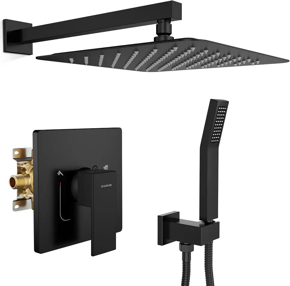SR SUN RISE Shower System 12-Inch Rainfall Shower Head Matte Black