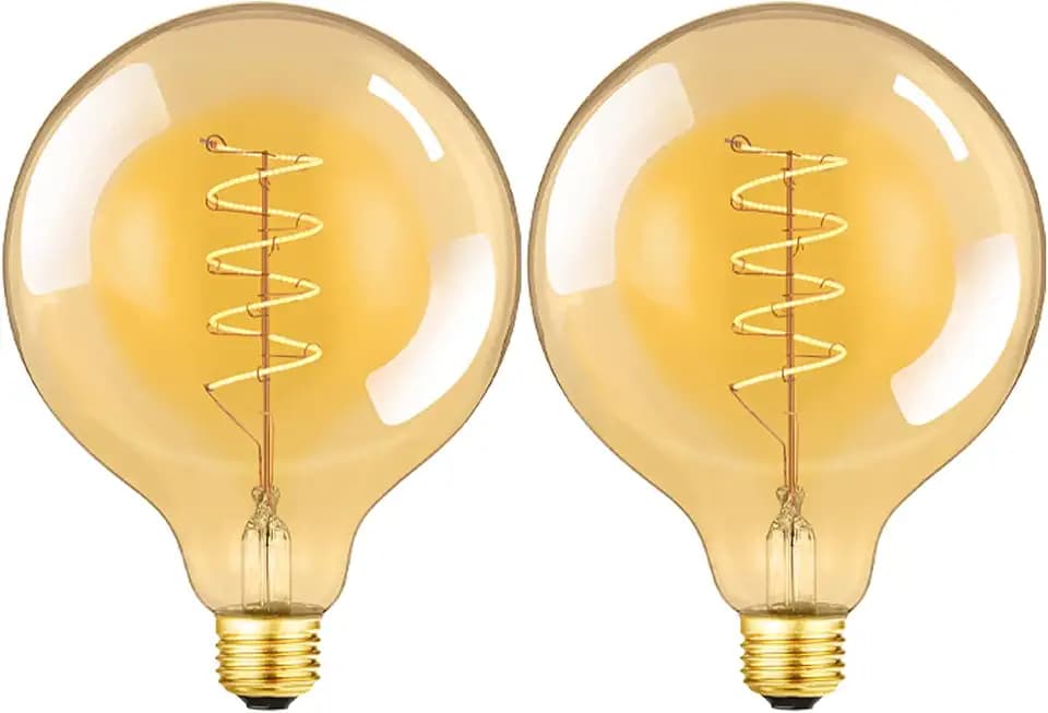 Leools Vintage LED Spiral Filament Bulb G125 Dimmable Flick-Free 6W CRI95 LED Edison Globe Light Bulb E26 Base,Amber Glass,Warm White,2200K, 500LM(60W Equivalent), Pack of 2