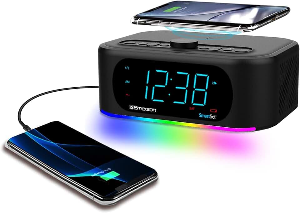 Emerson SmartSet Wireless Qi Charging Dual Alarm Clock Radio