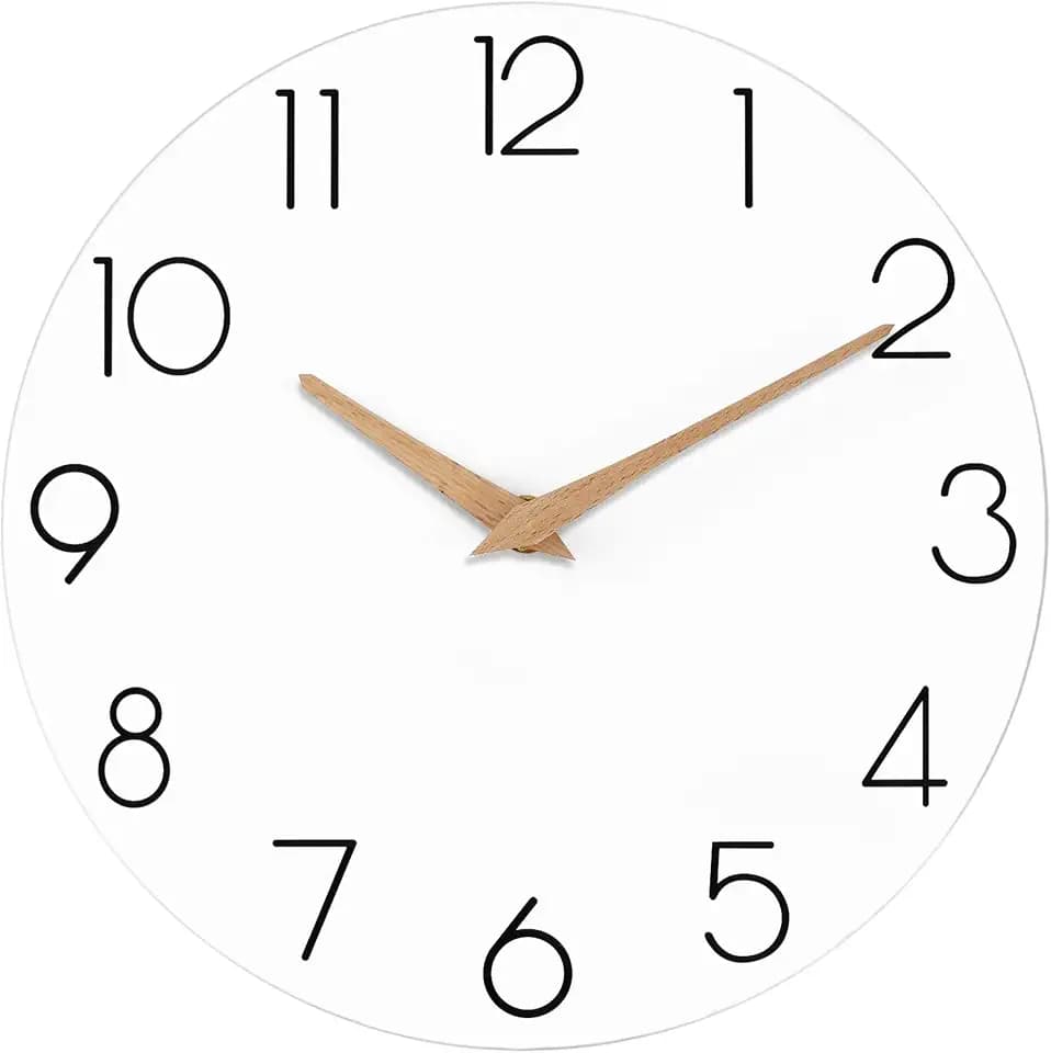 cicininc 14 Inch Battery Operated Wall Clock, Silent Analog, White