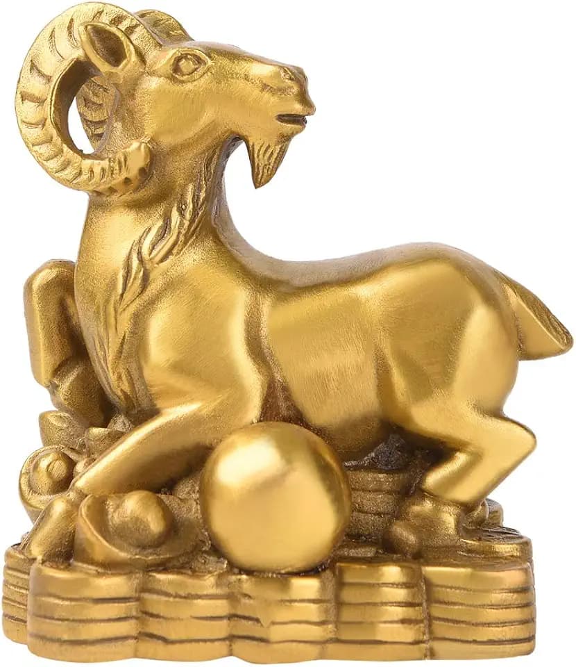 BRABUD Brass Chinese Zodiac Ingots Goat Statue, Wealth Sheep Figurine