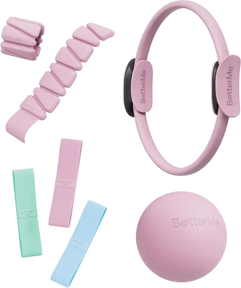 BetterMe Bubble Butt Kit – Pilates Ring, Weight Bands, Soft Ball & Loop Bands – Glute Training Pilates Kit for Women – Home Workout Pilates Equipment Set