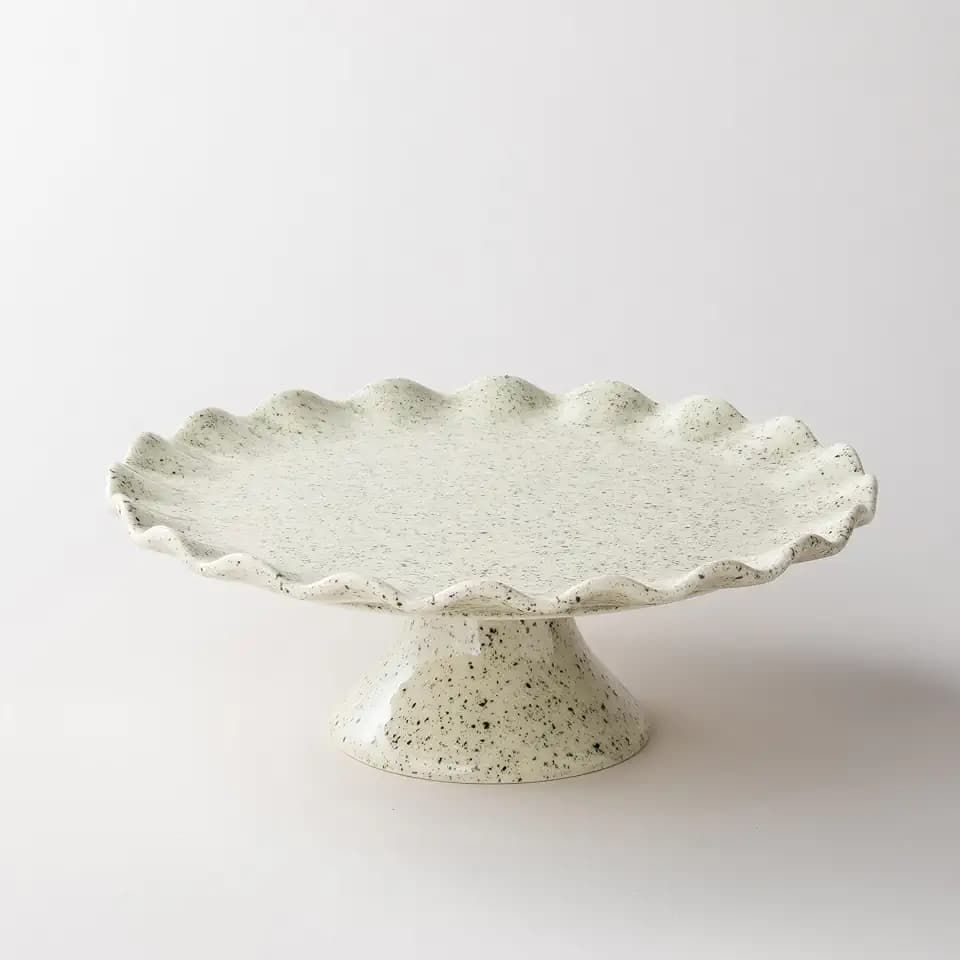 Ceramic Cake Stand, Small Cake Plate for 8 Inch Cake, Speckled White