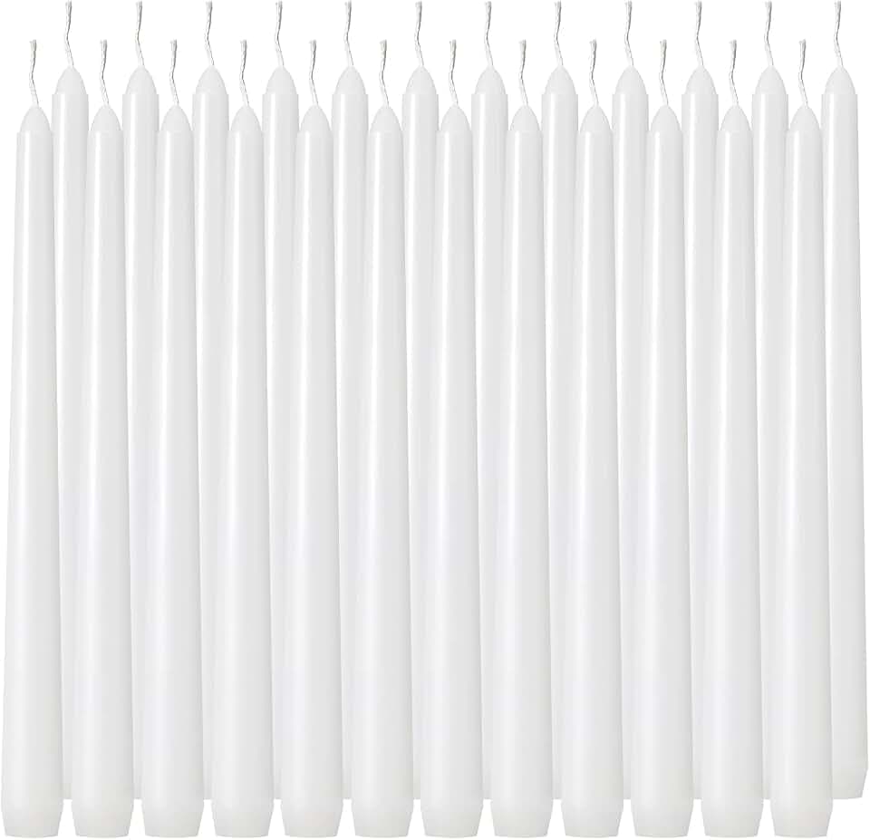 36 Pack White Taper Candles, 6-7 Hours Burn Time, Unscented and Smokeless, 4/5 x 10 Inch Dinner Candle Set for Household, Wedding, Party and Home Décor Candlesticks