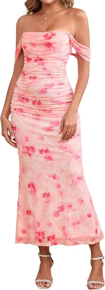 KUTUMAI Women Off Shoulder Maxi Long Corset Formal Wedding Guest Dress