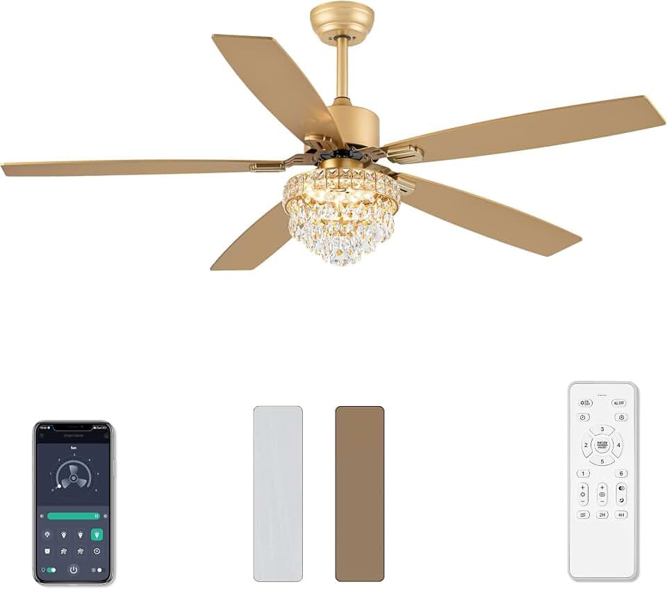 Chandelier Ceiling Fans With Lights And Remote, Gold 60 In