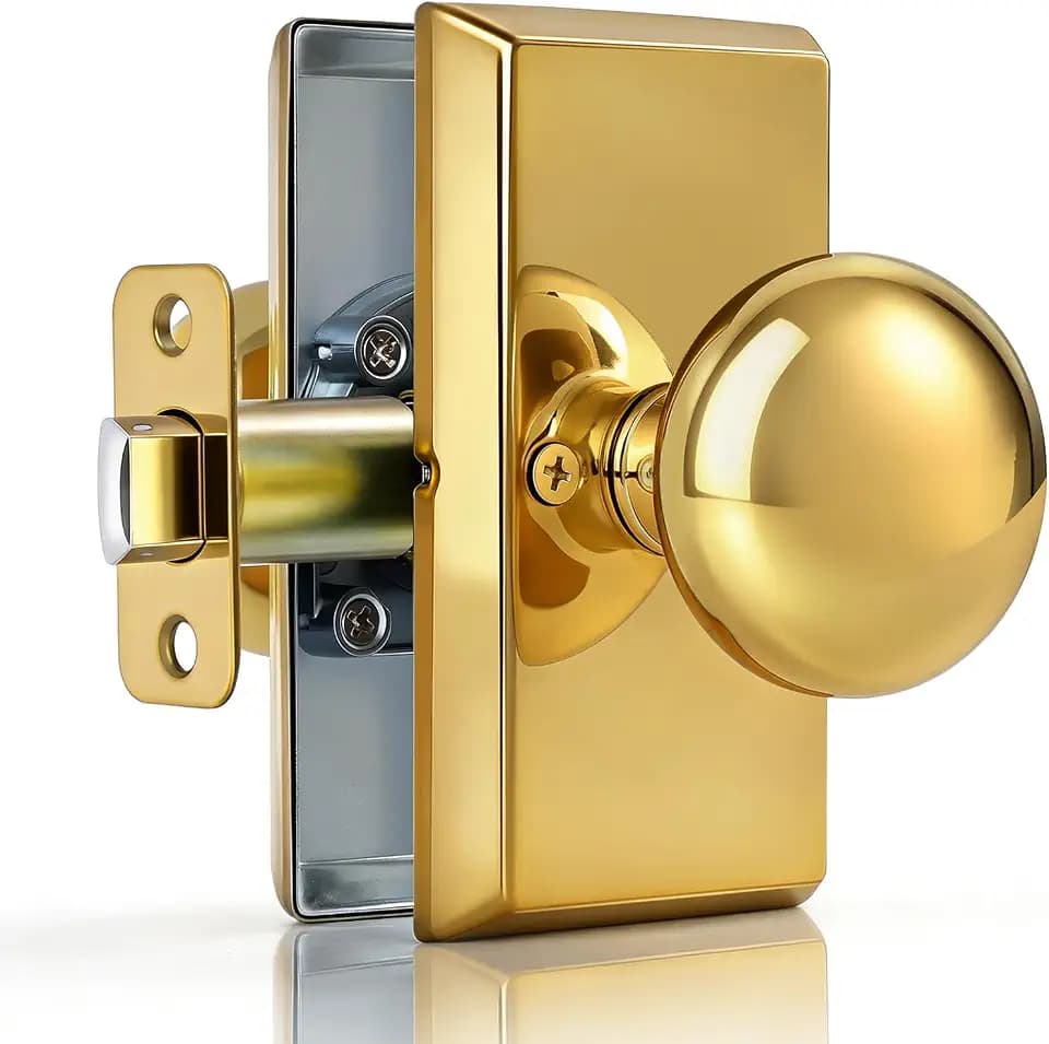 Polished Brass Gold Door Knobs Interior Modern Vintage Passage Door Knob