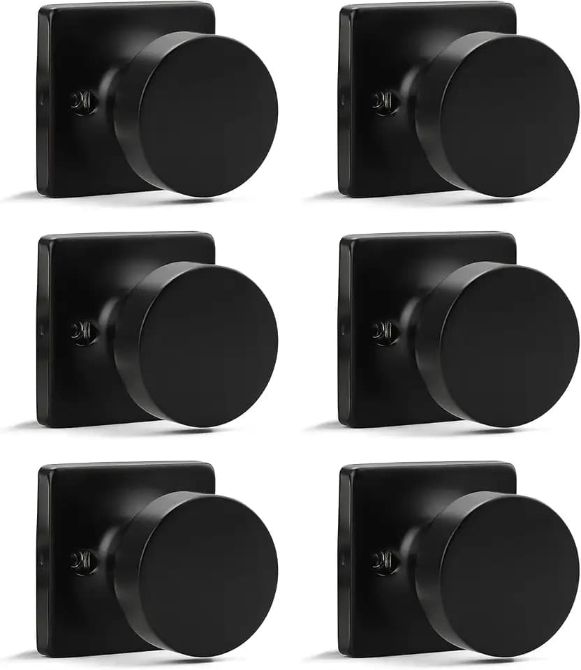 Probrico Single Dummy Door Knobs Interior 6 Pack, Non-Turning Matte Black Door Knobs Inside, Keyless Closet & Hallway Classic Round Door Handles