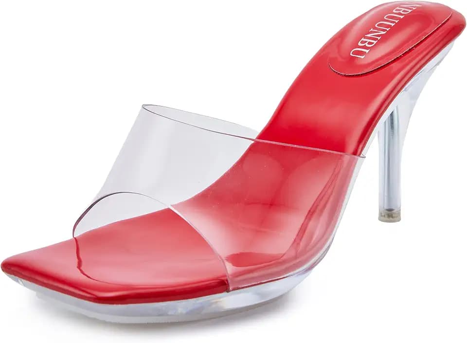 NBUUNBU Clear Heels for Women Sexy Platform High Kitten Heel Transparent Straps Shoes Square Toe Stiletto Comfortable Sandals Mules Pumps