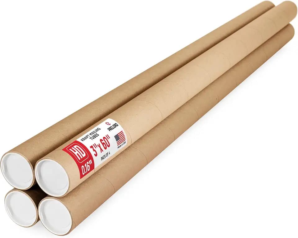 3" x 60" Heavy-Duty Reinforced Cardboard Mailing Tube, Pack of 4 Tubes with 8 Caps – Secure USPS Approved – Great for Shipping and Storing of Prints, Artwork, Posters or Documents