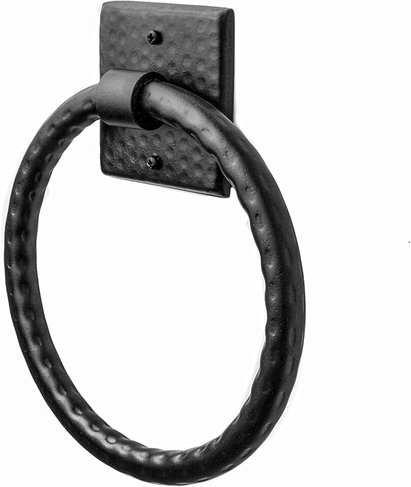 Monarch Abode Bathroom Towel Holder – 7-Inch Round Matte Black Bathroom Hand Towel Holder for Bathrooms Wall, Metal Hand Hammered Towels Ring Wall Mount, Traditional Surface-Mounted Ring Hanger