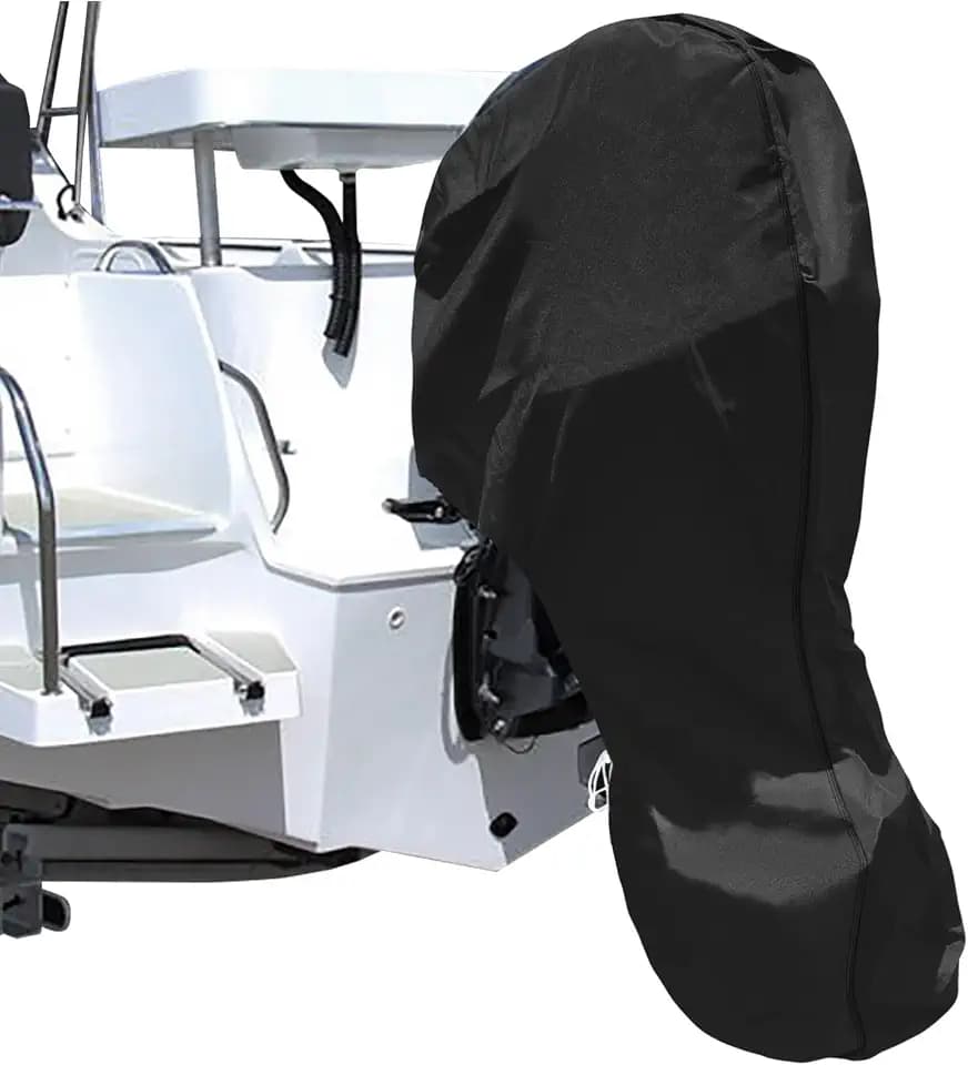 iCOVER Outboard Motor Covers, Trailerable Full Boat Engine Cover Waterproof Heavy Duty Oxford Fabric with Zipper, Fits 30-60HP Motors, Black