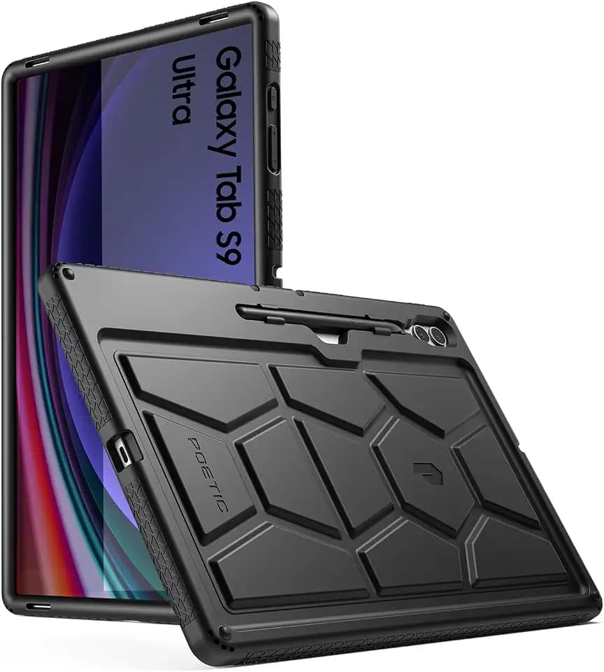 Poetic TurtleSkin Schutzhülle für Samsung Galaxy Tab S9 Ultra (Version 2023), 14,6 Zoll (37,1 cm), mit S-Stifthalter, strapazierfähig, stoßfest, kinderfreundlich, Silikonhülle, Schwarz