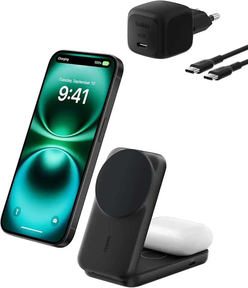 Belkin UltraCharge 2-in-1 Induktive Ladestation mit Qi2, 25W – Schwarz